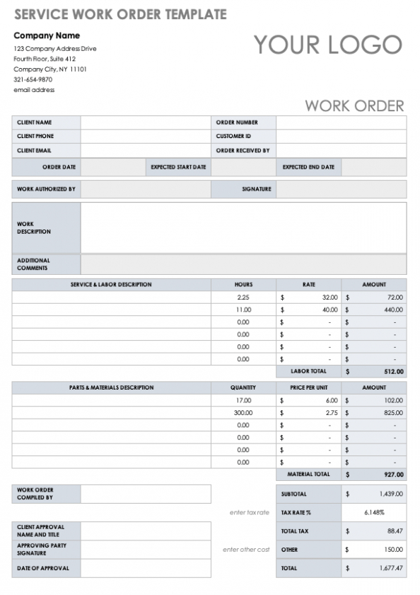 Free Editable 15 Free Work Order Templates  Smartsheet Doc Example