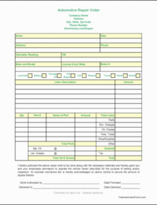 Free Editable Automotive Work Order Template  Stcharleschill Template Excel Example