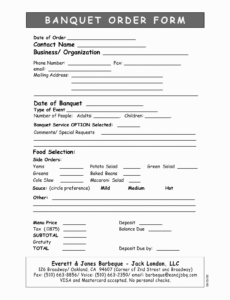 Free Editable Banquet Order Form Template Pdf Example