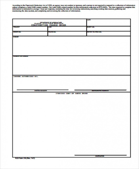 Free Editable Construction Change Order Template Word Word