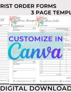 Free Editable Florist Order Form Template Editable In Canva Custom Flower  Etsy Doc