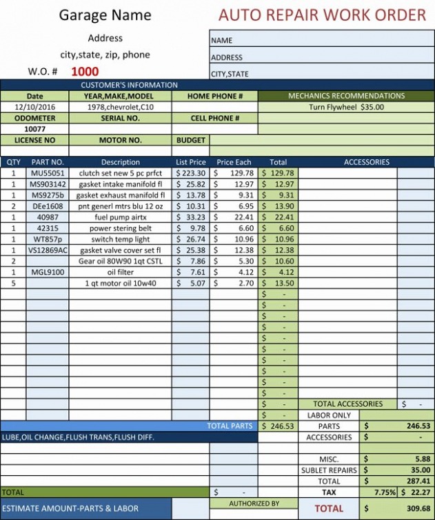 Free Editable Free Printable Auto Repair Estimate Form Web This Estimate Form Offers Up To 23 Lines For Word Example