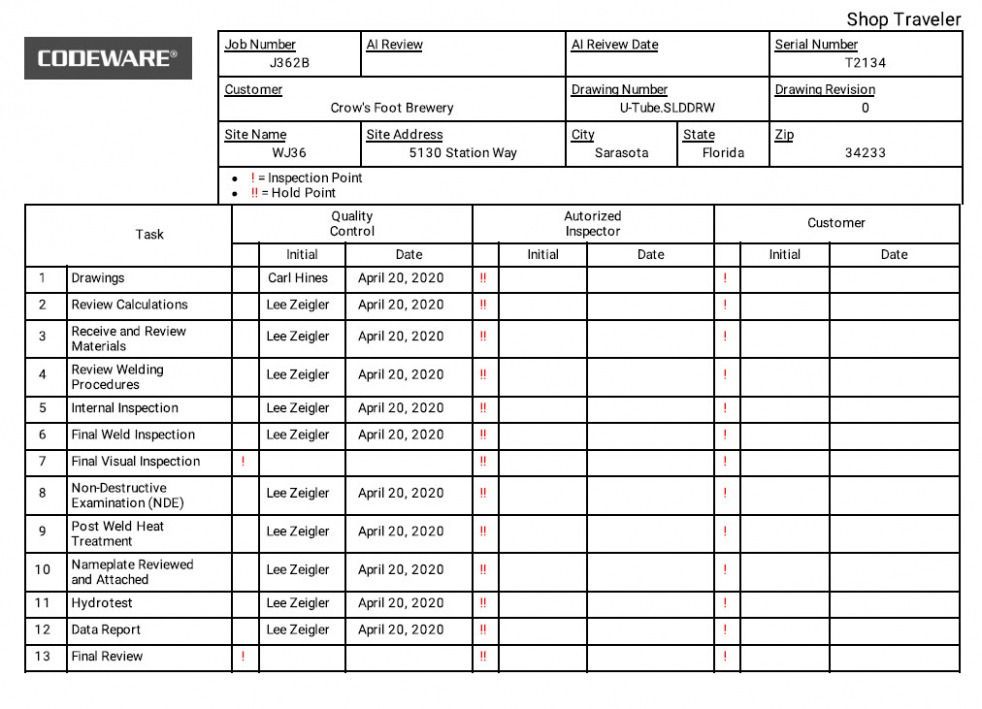 Free Editable Machine Shop Traveler Template Pdf