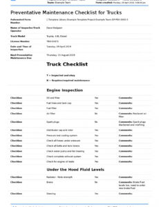 Free Editable Preventative Maintenance Checklist For Trucks Diesel Trucks Semi Trucks Excel