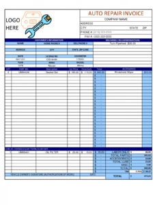 Free Editable Vehicle Repair Free Printable Auto Repair Invoice Template  Free Printable Templates Excel