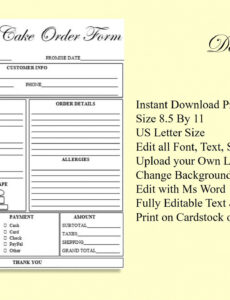 Free  Editable Wedding Cake Order Form Printable Ready To Use  Etsy Word Sample