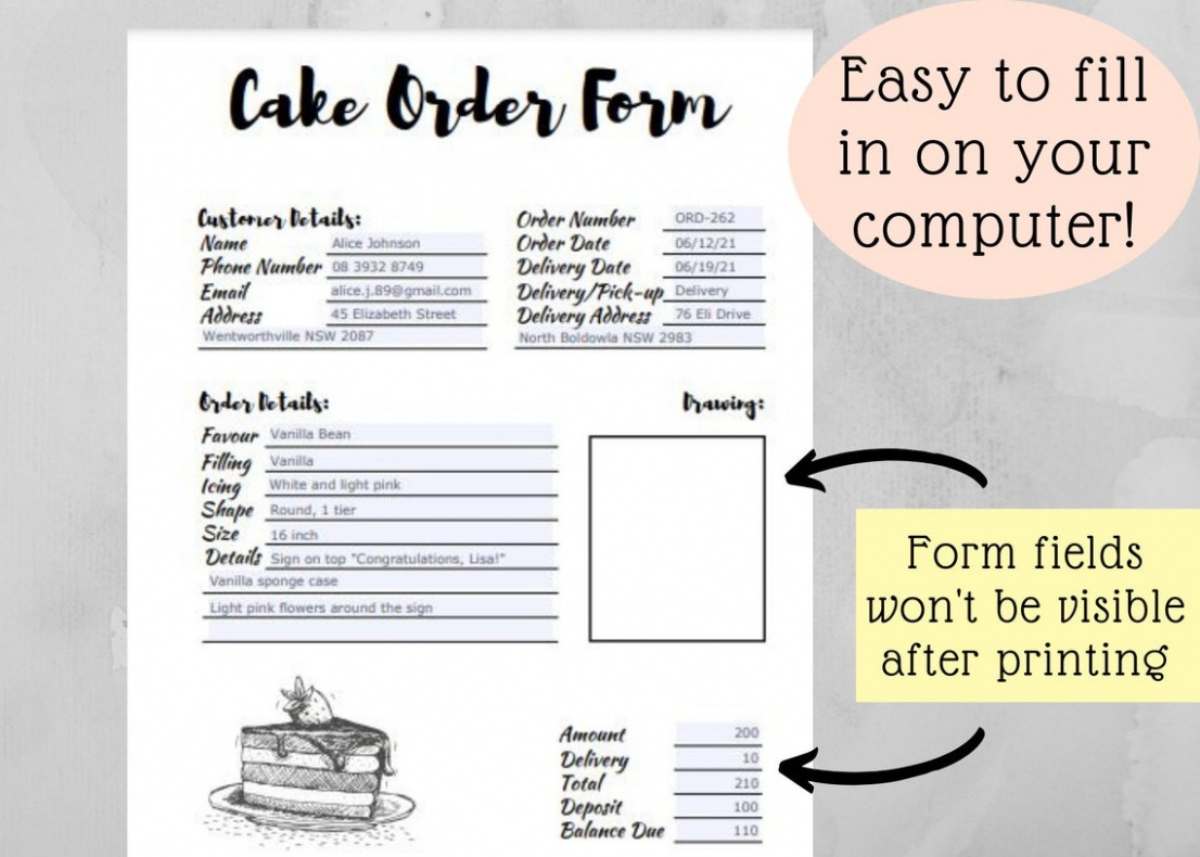 Free Editable Wedding Cake Order Form Template Bakery Order Form Cake  Etsy Doc Example