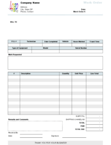 Free Editable Work Order Template  Invoice Manager For Excel Pdf