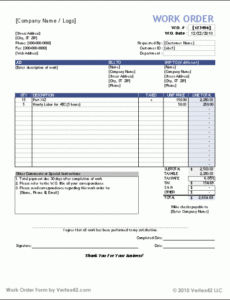 Free Editable Work Orders  Free Work Order Form Template For Excel Doc Example