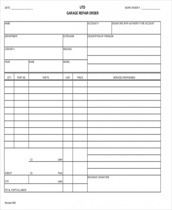 Free  Free 9 Sample Work Order Forms In Ms Word  Pdf  Example