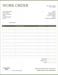 Free  Free Printable Work Order Forms Word