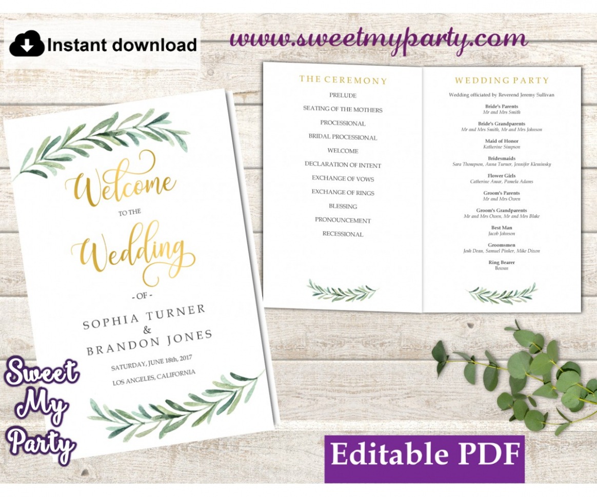 Free  Greenery Wedding Program Booklet Templategreenery Wedding Program Folded Templategreenery  Sample