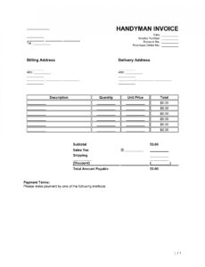 Free  Handyman Invoice 1 Excel Example