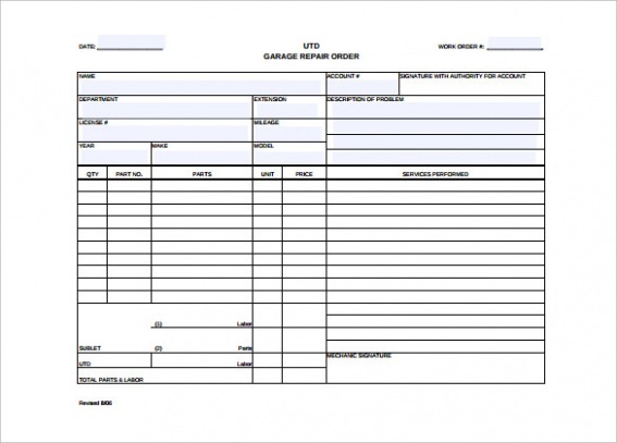 Free  Mechanic Work Order Template  Charlotte Clergy Coalition Doc