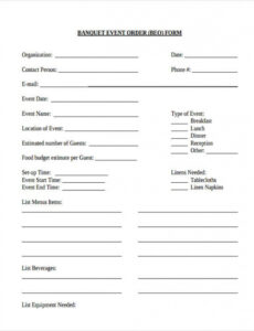 Free Printable Banquet Event Order Form Template Word