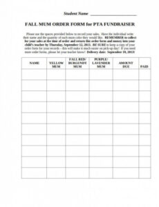 Free  Printable Blank Fundraiser Order Form Template Word Example