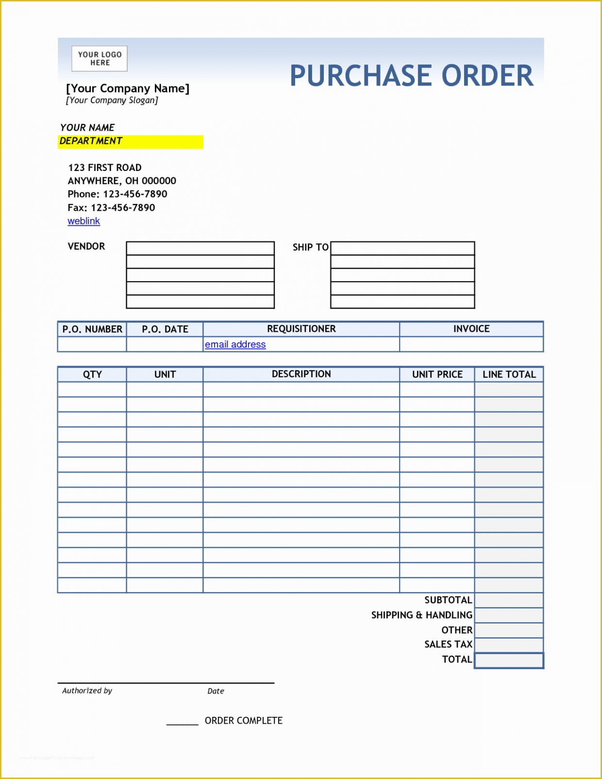 Free Printable Blank Po Template Doc Sample