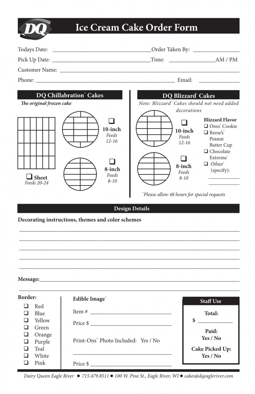 Free Printable Cake Order Form Template 10 Cake Order Forms  Free Samples Examples Doc Example