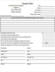 Free Printable Contractor Free Printable Construction Change Order Forms  Printable  Example