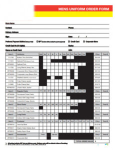 Free Printable Free 22 Uniform Order Forms In Pdf  Ms Word  Xls Word Example