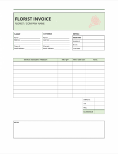 Free Printable Free Florist Invoice Template  Pdf  Word  Excel Word Sample
