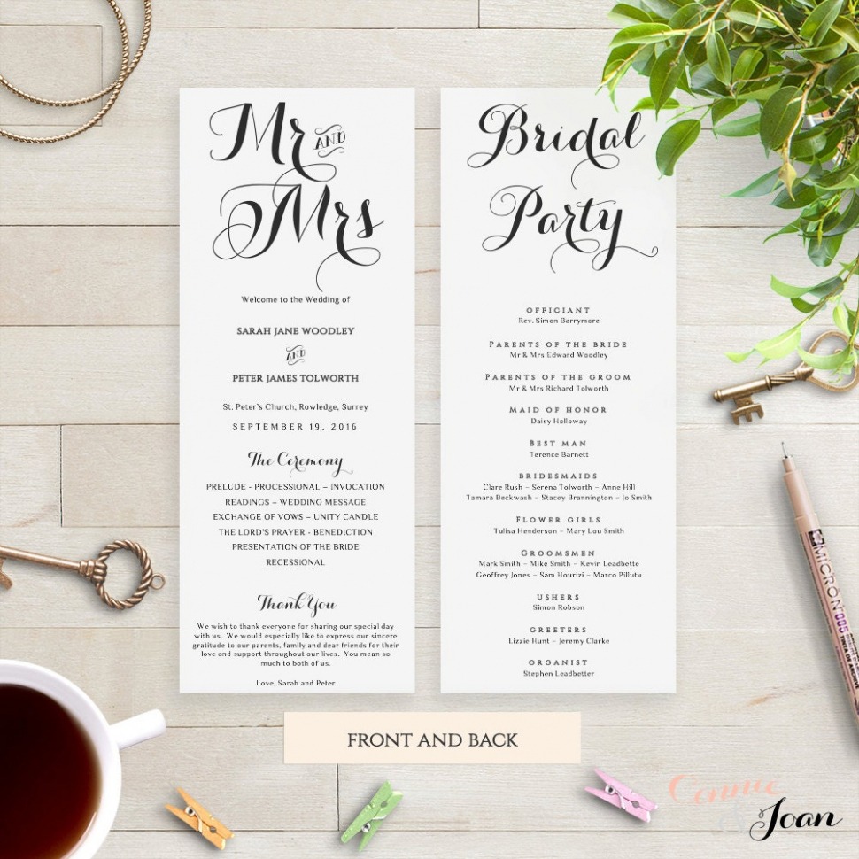 Free Printable Printable Order Of Service Wedding Program Byron Edit  Etsy  Sample