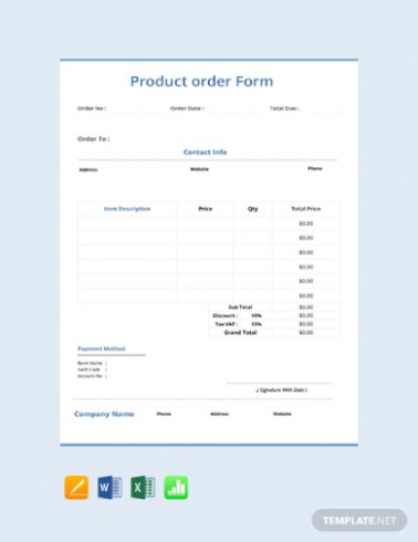 Free Printable Product Order Form  10 Examples Format Pdf  Examples  Sample
