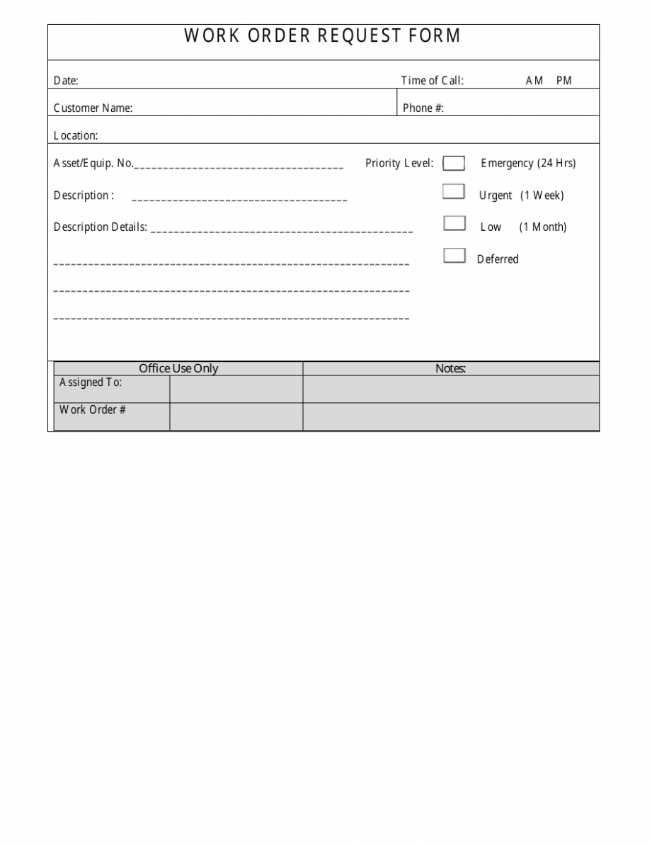 Free  Printable Work Order Request Template  Printable Templates  Sample