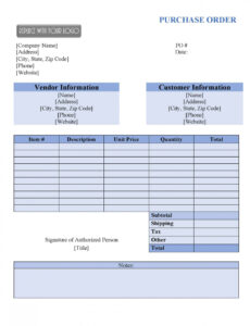 Free Purchase Order Template  Instant Download Excel Sample