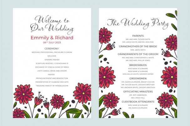 Free Vector  Flat Design Wedding Order Of Service Template Excel Sample