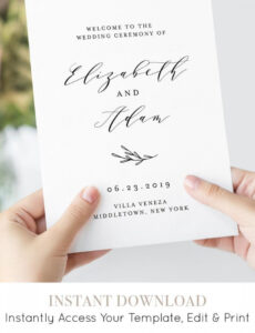 Free  Wedding Program Printable Folded Booklet Order Of Service Template Pdf Example