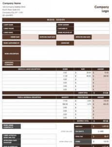 Free  Work Order Template   Mt Home Arts Excel