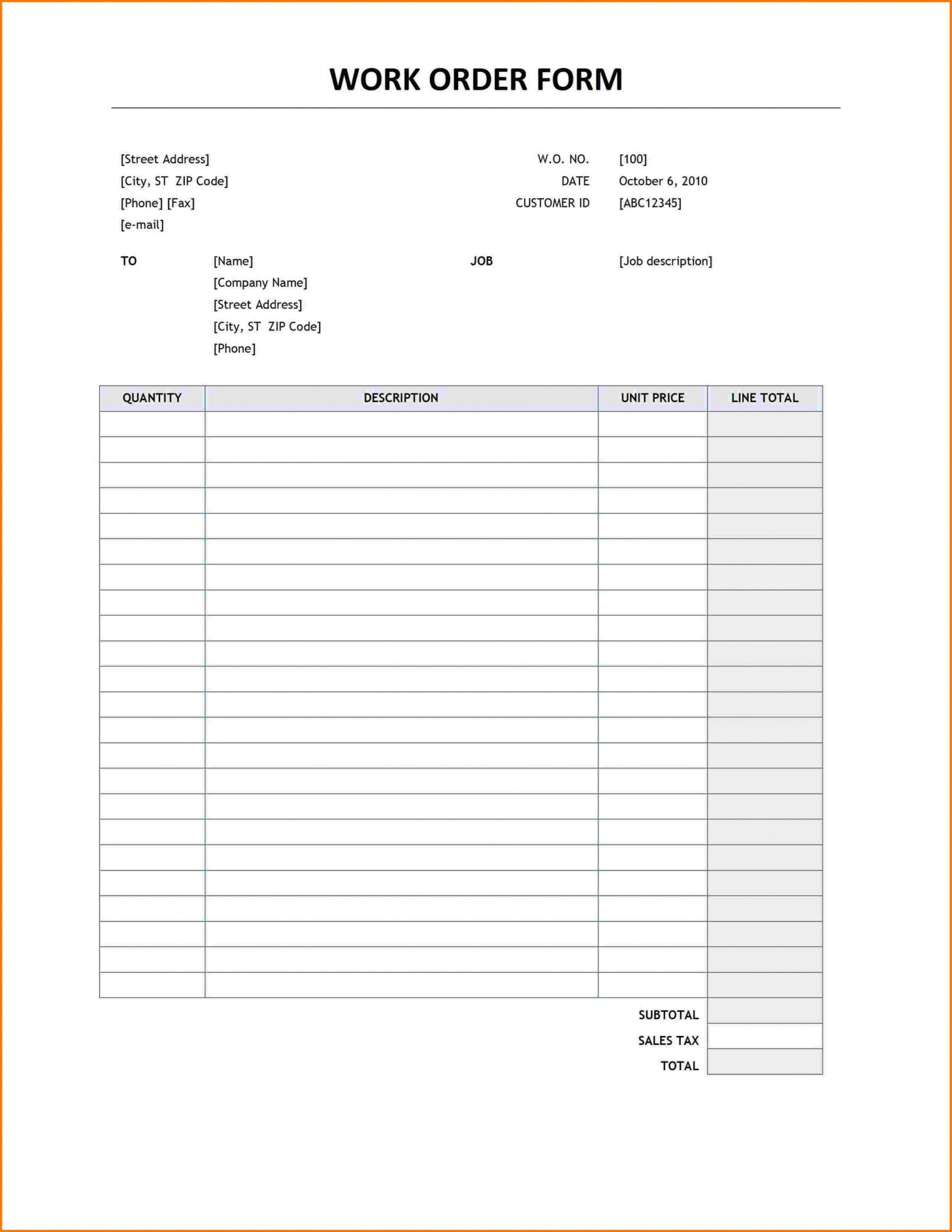 Pdf Blank Free Printable Work Order Template  Blank Printable Doc