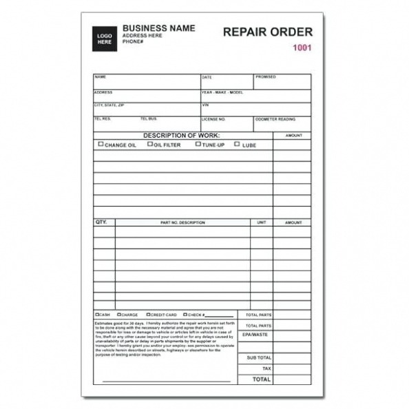 Printable 40 Work Order Template Free Download Word Excel Pdf  Auto Shop Work Order Templates At Word