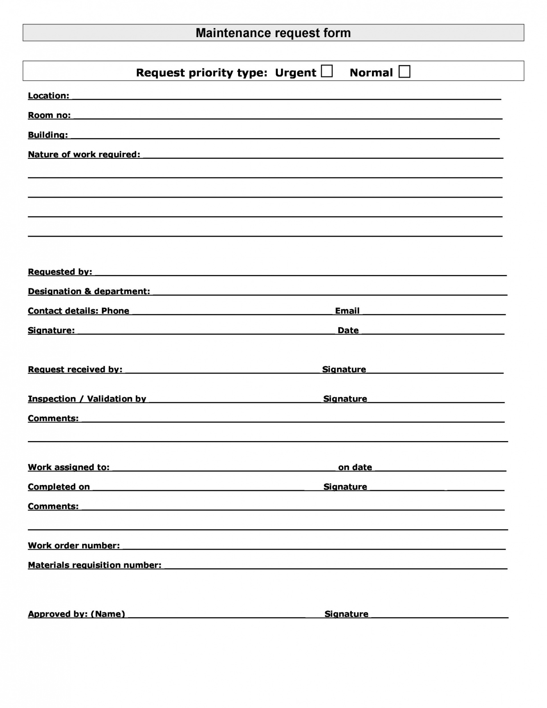 Printable 54 Maintenance Request Form Templates Free  Templatelab  Example