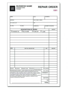 Printable Automotive Work Orders Free Pdf