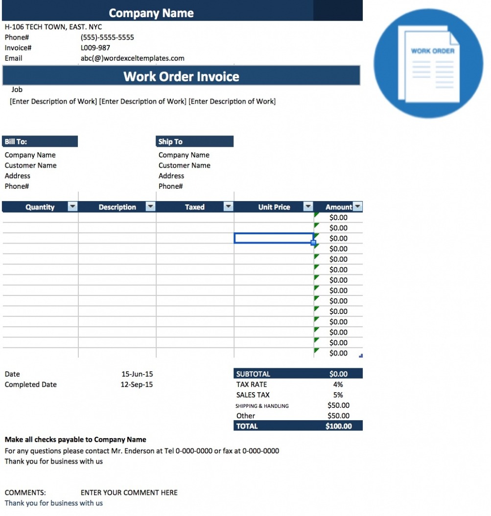 Printable Customer Invoice Template Excel * Invoice Template Ideas Excel Example