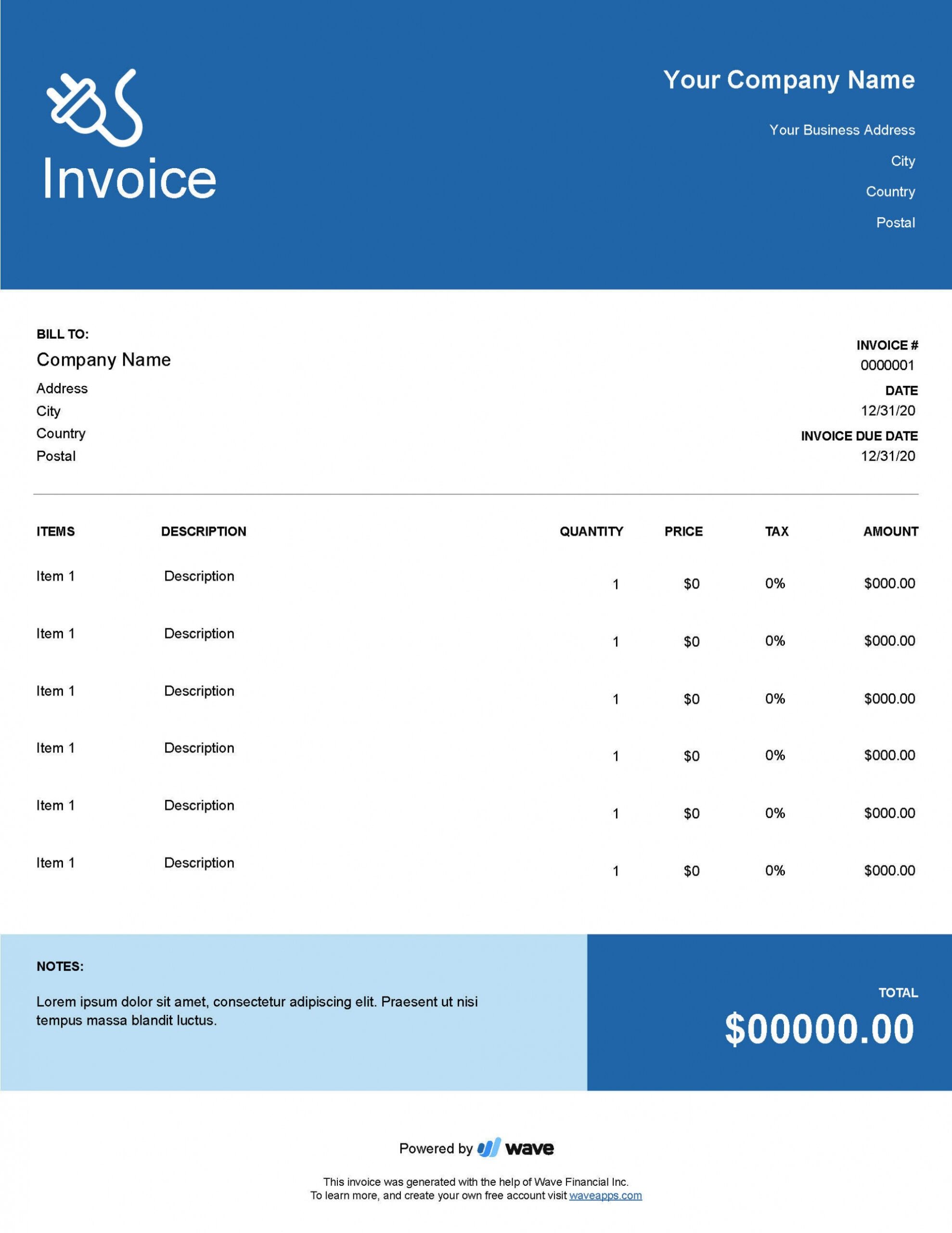 Printable Electrical Work Invoice Template  Wave Financial  Electrician Invoice Doc