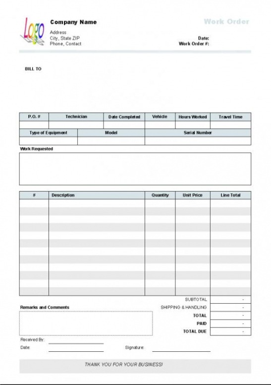 Printable Excel Work Order Template  Template Business Pdf