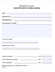 Printable Free 8 Sample Maintenance Work Order Forms In Pdf  Maintenance Work Word