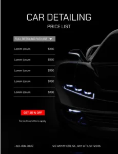 Printable Free Car Detailing Price List Template For Google Docs Pdf Example