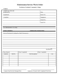 Printable Free Printable Work Order Forms  Sylviaroberson Blog Excel Example