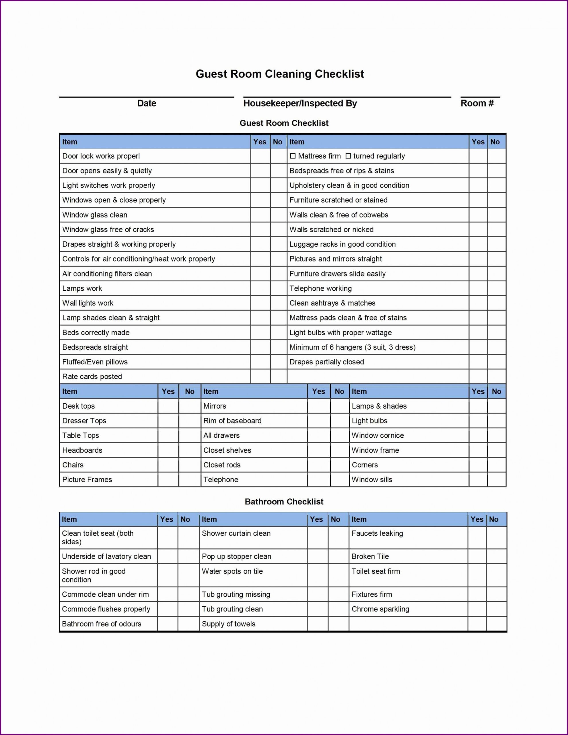 Printable Hotel Maintenance Checklist Template Excel Templates2  Resume Examples Excel Example