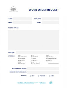 Printable Maintenance Work Order Form Free Printable Template  Fmx  Sample