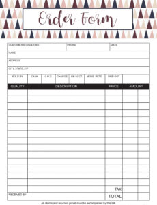 Printable Printable Order Form Template Free  Sample
