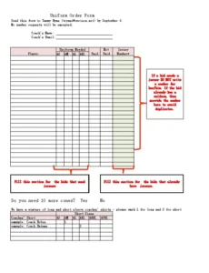 Printable Uniform Order Form Template Excel  Pdfsimpli Doc Sample