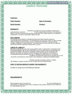 Warranty Template  Free Printable Documents Doc