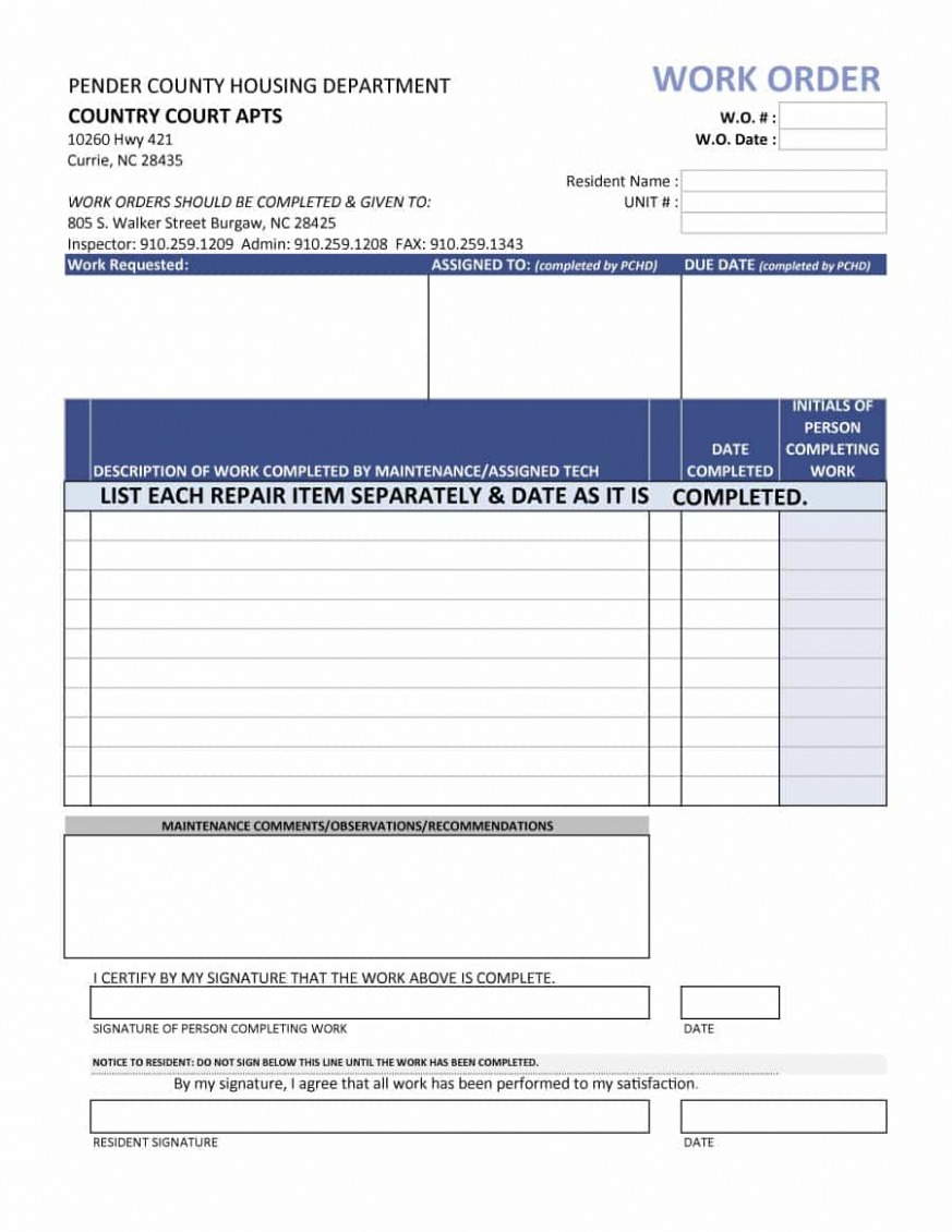 Work Order Template 1 10  Riset