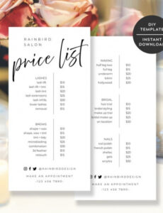 custom beauty salon price list template printable hair stylist price  etsy  sample
