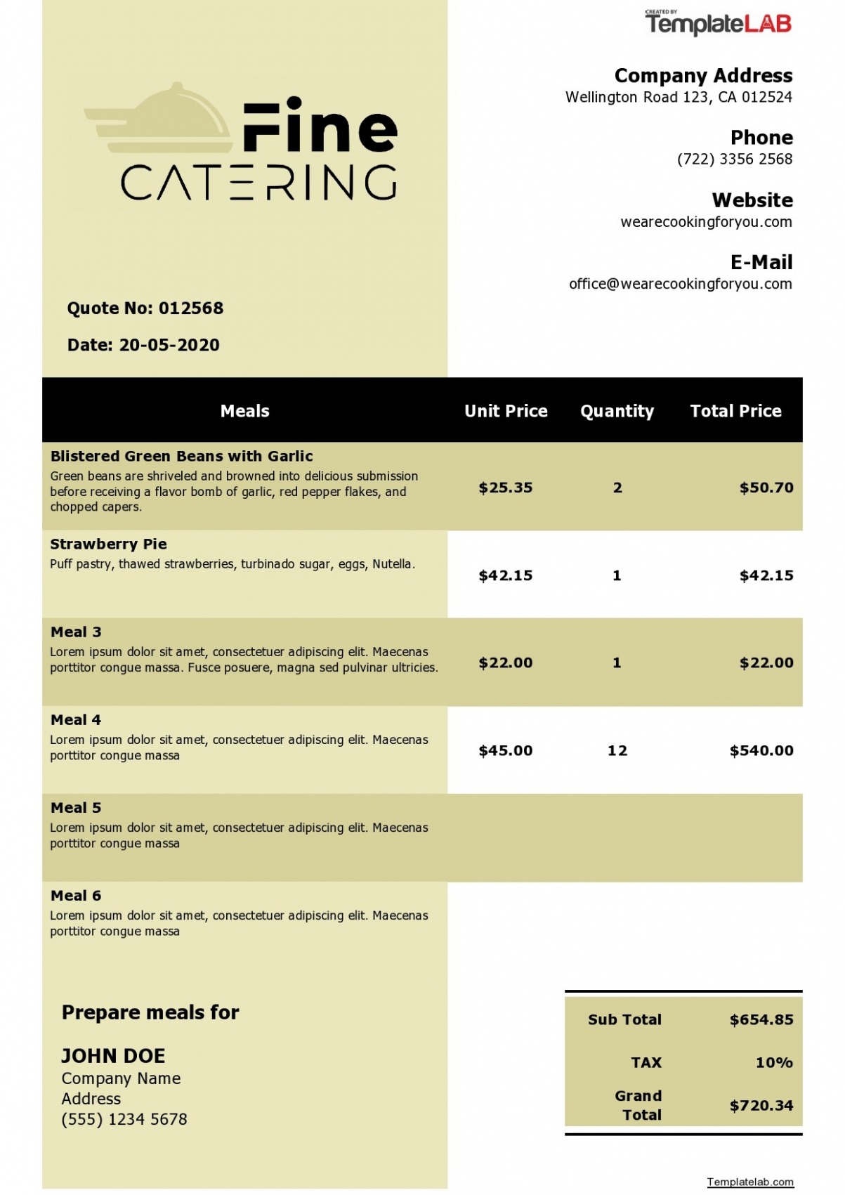 editable 20 catering quotation template  sample excel templates pdf example